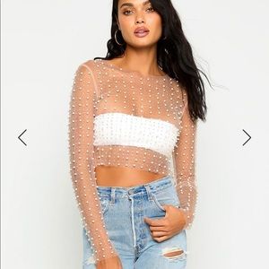 Beach Bunny Look & Glisten Pearl Mesh Top